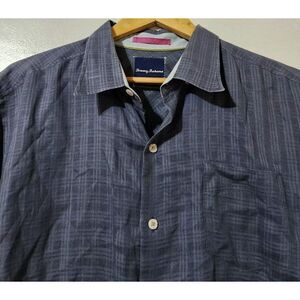 Tommy Bahama Shirt Mens L Linen Blend Embossed Long Sleeve Beach Camp Travel
